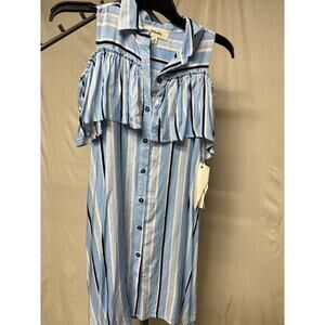 Maddie Blue Linen Striped Dress